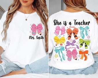 Comfort Colors® Custom She Is A Teacher Shirt, Back To School Gift, Teacher Last Name Tee