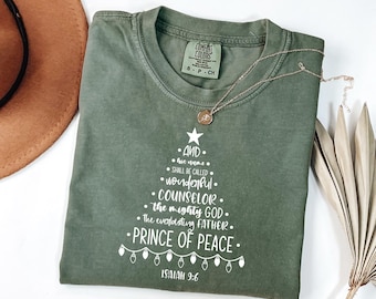 Comfort Colors® Christian Christmas Tree Shirt: Bible Verse Jesus Lover Holiday T-Shirt, Faith Tee