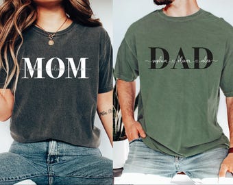 Comfort Colors® Custom Mom and Dad Shirt with Kids Names, Personalized Name Matching Parents Tee