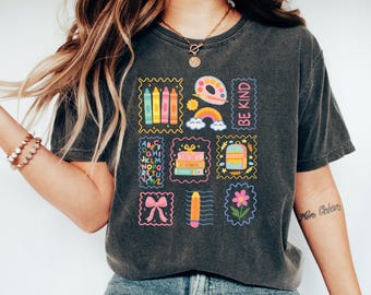Camiseta "Vida docente" de Comfort Colors®, camiseta "Amabilidad", camiseta "Regreso a clases", camiseta "Equipo docente de primaria", camiseta "Útiles escolares"