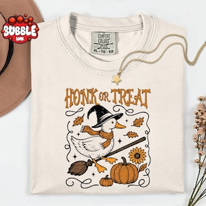Comfort Colors® Honk or Treat Shirt, Halloween Goose Witch Shirt, Spooky Goose Shirt, Funny Halloween Goose Gift, Womens Halloween Shirt