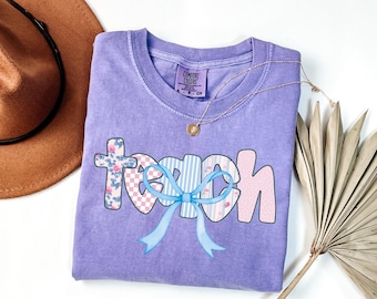Comfort Colors® Cute Bow Teach Shirt, Back To School, Team Teacher Shirt, Elementary Teacher Shirt, Teacher Appreciation Gift, New Teacher