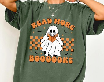 Comfort Colors® Retro Read More Books Spooky Teacher Shirt, Cute Spooky Teacher Shirt, Teacher Halloween Shirt, Bookish Halloween Shirt