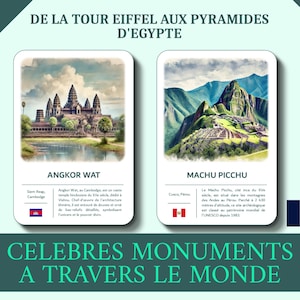 Monuments du monde | 50 Flashcards | Monuments & Patrimoine | Apprentissage Montessori pour enfants | Education histoire géographie