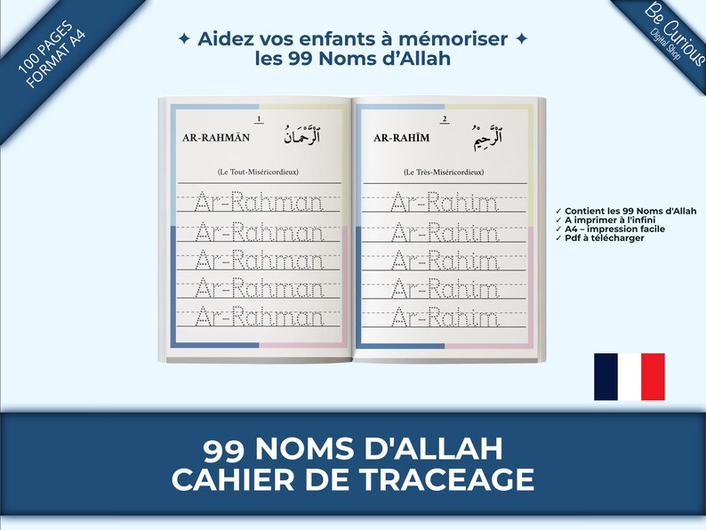 99 Names of Allah Tracing Workbook | Islamic Writting Practice | French ...
