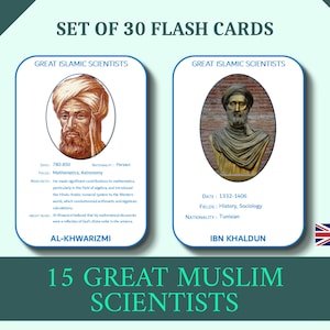 15 Célèbres savants de l'âge d'or de l'Islam - FlashCards - Anglais - Enfants musulmans, Ecole islamique, Homeschool,histoire des inventions