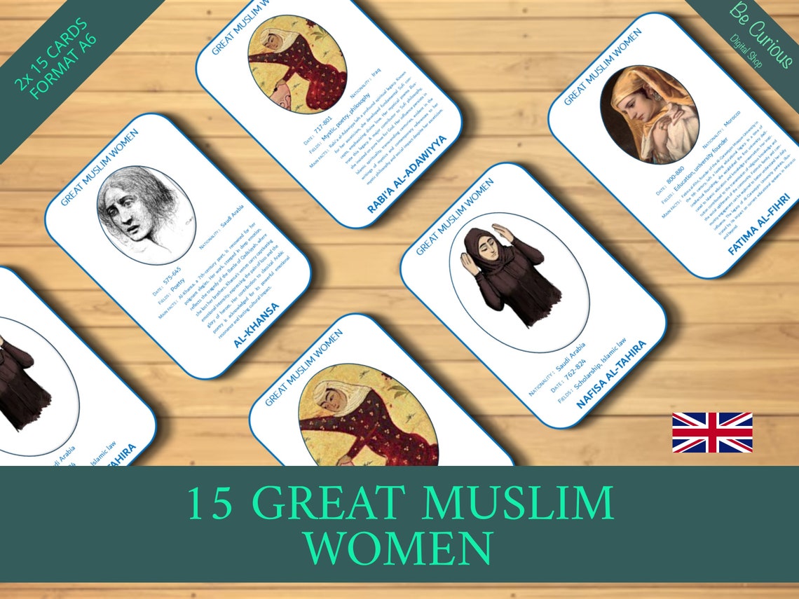 Great Muslim Women Islamic Golden Age 15 Flashcards x2 English Muslim