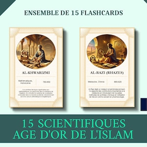 Scientifiques de l'âge d'or de l'Islam | 15 fiches (or) | Français | Enfant musulman | École islamique | Homeschool | Histoire découverte