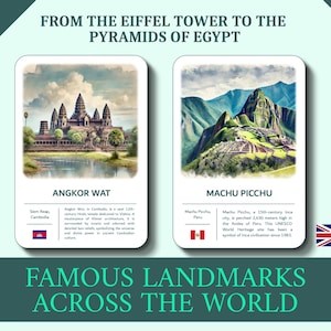 Monuments du monde | 50 Flashcards | Monuments & Patrimoine | Apprentissage Montessori pour enfants | Education histoire géographie
