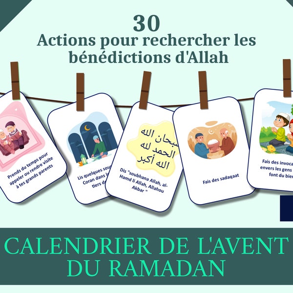 Ramadan Advent Calendar | 30 Cards |Ramadan activity| French | Muslim kids | Ramadan child | Fun activity | Learn Arabic | Fasting Ramadan