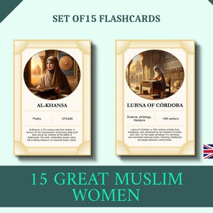 Célèbres femmes musulmanes de l'âge d'or de l'islam | 15 fiches | Anglais | Enfant musulman | École islam | Flashcards Islam | Histoire