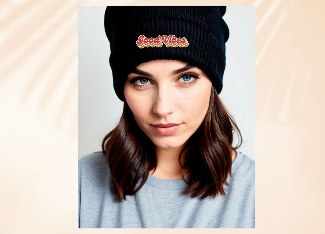 Good Vibes Beanie Hat Gift for Her Embroidered Gift for Mom Trendy Gift Hat for Women Hat Lover