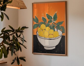 Lámina artística de un tazón de limón: Bodegón de cocina moderna (descarga digital)
