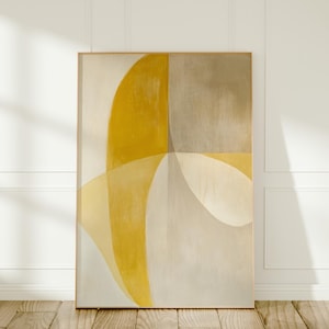 Arte de parede minimalista em amarelo mostarda suave | Impressão abstrata em amarelo favo de mel | Decoração de sala de estar grande e estética | Arte relaxante texturizada