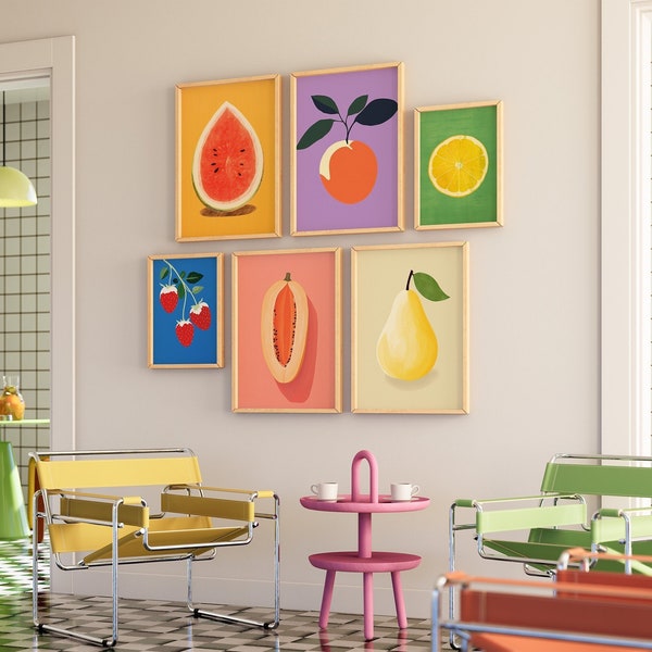Kitchen Gallery Wall | Set of 6 | Kitchen Wall Art | Fruit Market Print | Modern Kitchen Decor | Eclectic Gallery Wall | Printable wall art
