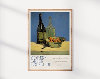 Impresión de cocina vintage de cocina mediterránea: Folclore griego (descarga digital)
