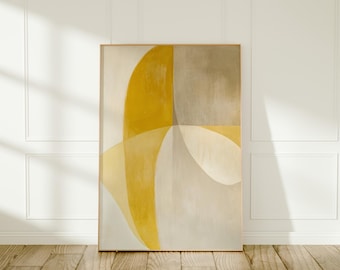 Lámina artística abstracta en amarillo mostaza: Decoración minimalista de panal (descarga digital)