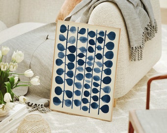 Indigo Aquarell Kunstdruck: Abstrakte marineblaue Wanddekoration (Digitaler Download)