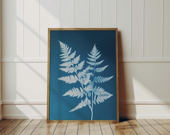 Lámina de helecho botánico azul: Arte mural vintage de estilo rústico (descarga digital)