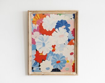 Lámina artística de flores abstractas: Decoración floral colorida para pared (descarga digital)