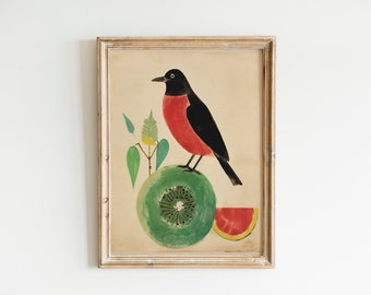 Impresión de boceto de mirlo: Arte mural vintage de granja (descarga digital)