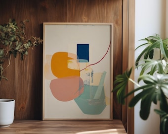 Lámina artística abstracta moderna / Tonos pastel cálidos, formas geométricas (Descarga digital)