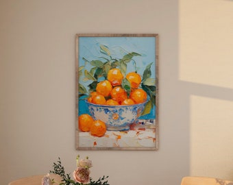 Pintura al óleo de naranjas: Arte rústico de cocina (Descarga digital)