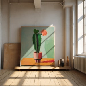 Vintage Cactus Oil Painting | Botanical Art Print | Cactus Wall Art | Digital Download | Farmhouse Art Prints | Boho and Eclectic Wall Decor