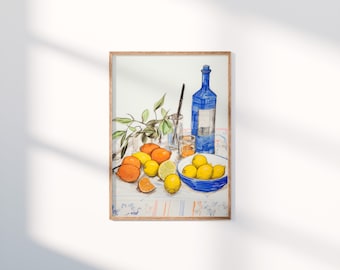 Impresión de bodegón de verano griego: Arte de cocina mediterránea (descarga digital)