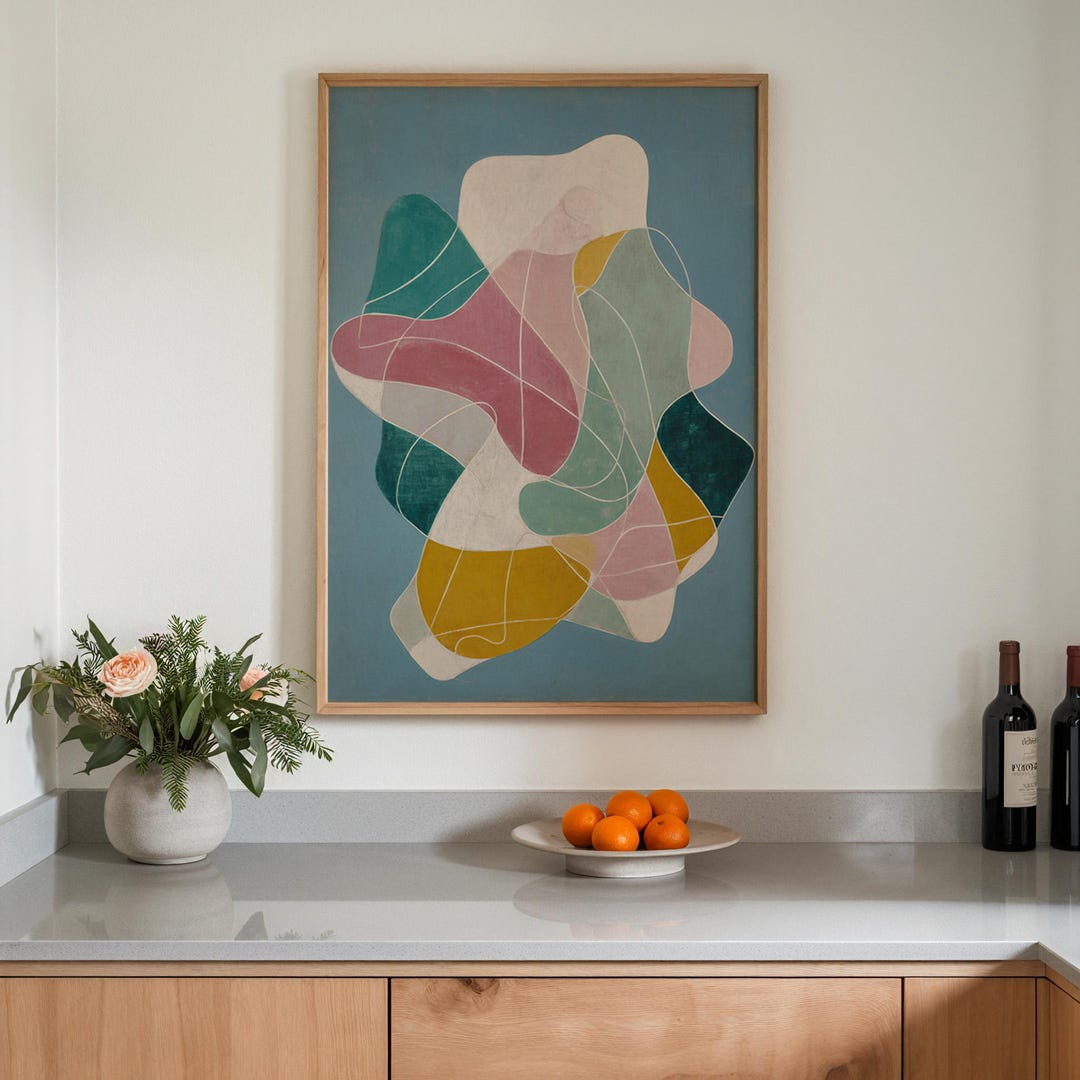Abstract Organic Wall Art – Modern Soft Shapes Art Print in Blue, Blush ...