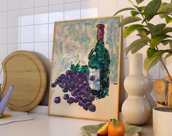 Impresión de cocina "Vino y uvas": Arte mediterráneo (Descarga digital)