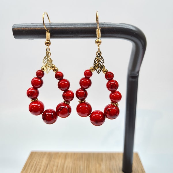 Boucles d'oreilles pierres naturelles howlite rouge