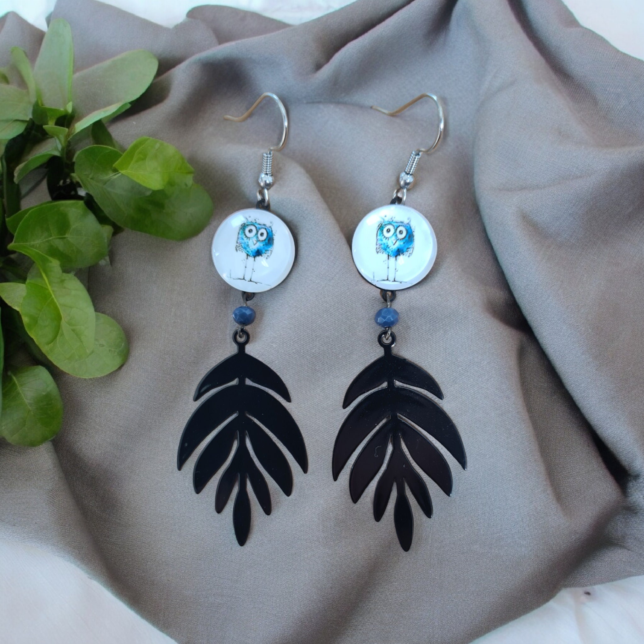 Boucles d'oreilles pendantes hibou