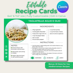 Modelo de Cartão de Receita Canva | Cartões de Receita Digitais Personalizáveis | Modelos de Blogueiros de Comida | Cartões de Receita Imprimíveis | Modelo de Diário de Culinária