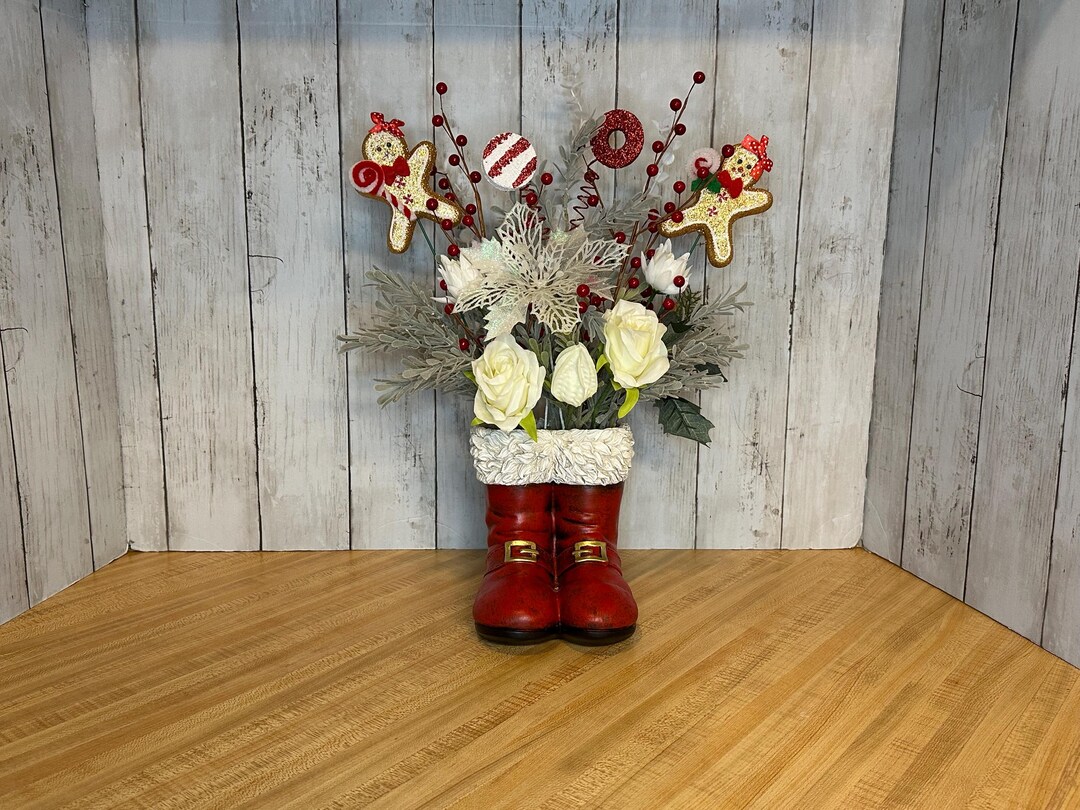Santa Boots Floral Arrangement, Christmas Arrangement, Christmas Decor ...