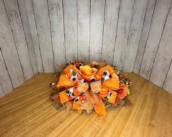 Fall candle holder Centerpiece, Fall Floral Arrangement, Autumn Table Floral, Pumpkin Centerpiece