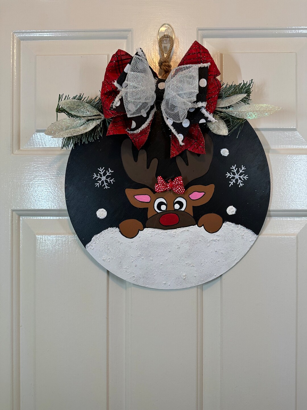 Reindeer Christmas Door Round Etsy