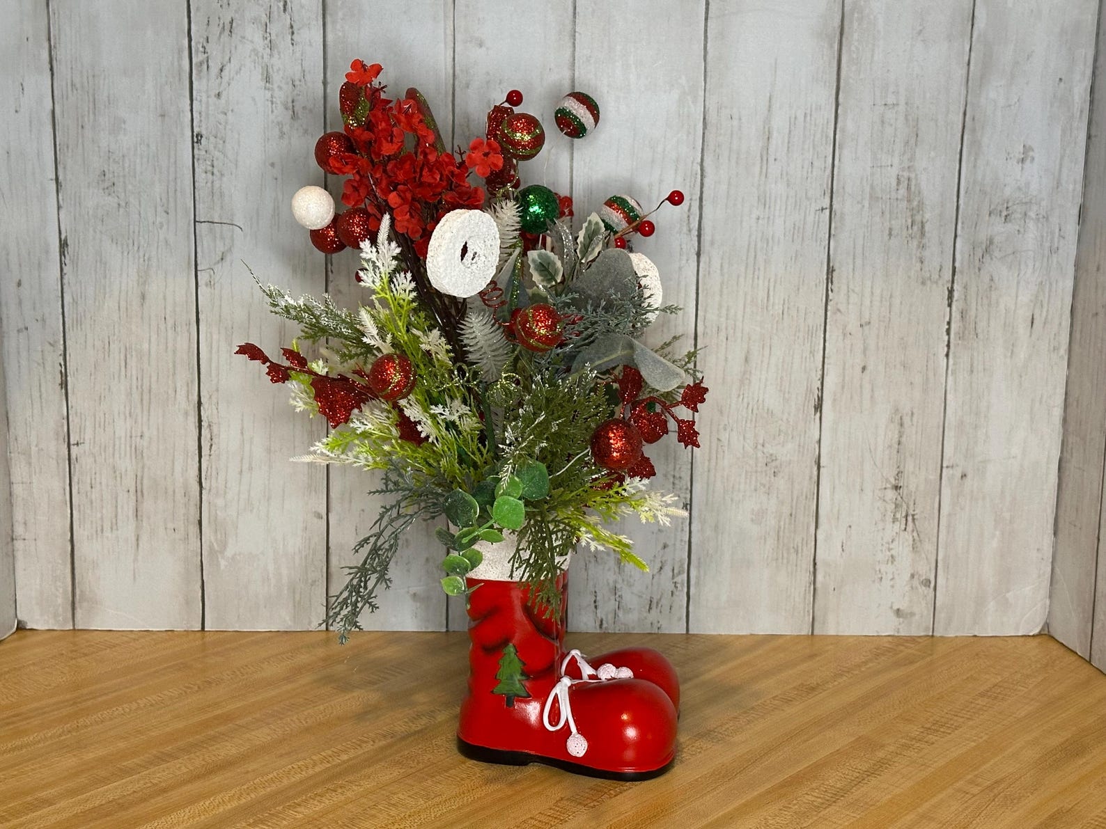 Santa Boots Floral Arrangement, Christmas Arrangement, Christmas Decor ...