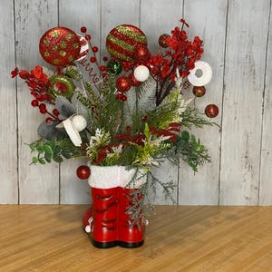 Santa Boots Floral Arrangement, Christmas Arrangement, Christmas Decor ...