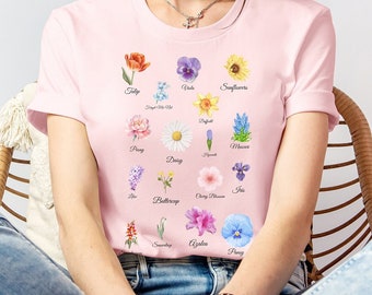 Spring Floral Tee: Flower Scattered Shirt, Blooming Season Apparel, Floral Design T-Shirt, Springtime Fashion, garden shirt