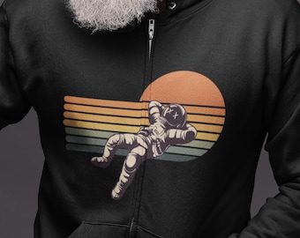 Explore in Style: Men's Vintage Astronaut Zip-Up Hoodie