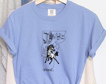 Vermont State Outline T-shirt, Green Mountain State Animal Tee, VT Pride Shirt for Nature Enthusiasts, Vermont Souvenir, Morgan Horse tee