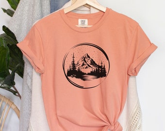 Starry Night Mountain Tee: Adventure-Inspired Shirt, Outdoor Exploration Apparel, Nature Lover's T-Shirt, Mountain Adventure. gift t shirt