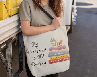 My Weekend is All Booked, Charming Book Stack Tote Bag, Practical & Stylish