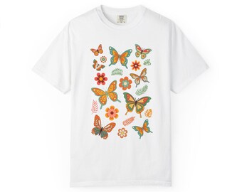 Retro Butterfly & Flowers TShirt, Comfort Colors Shirt