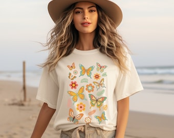 Retro Butterfly & Flowers TShirt, Comfort Colors Shirt