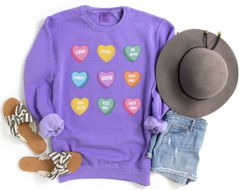 Valentine's Day Sweater, Cozy Knit, Heart Candy Design, Sweet Sayings, Festive Colors - Spread Love with this Charming Apparel