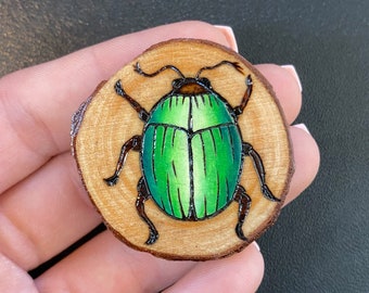 Green Beetle Wood Magnet