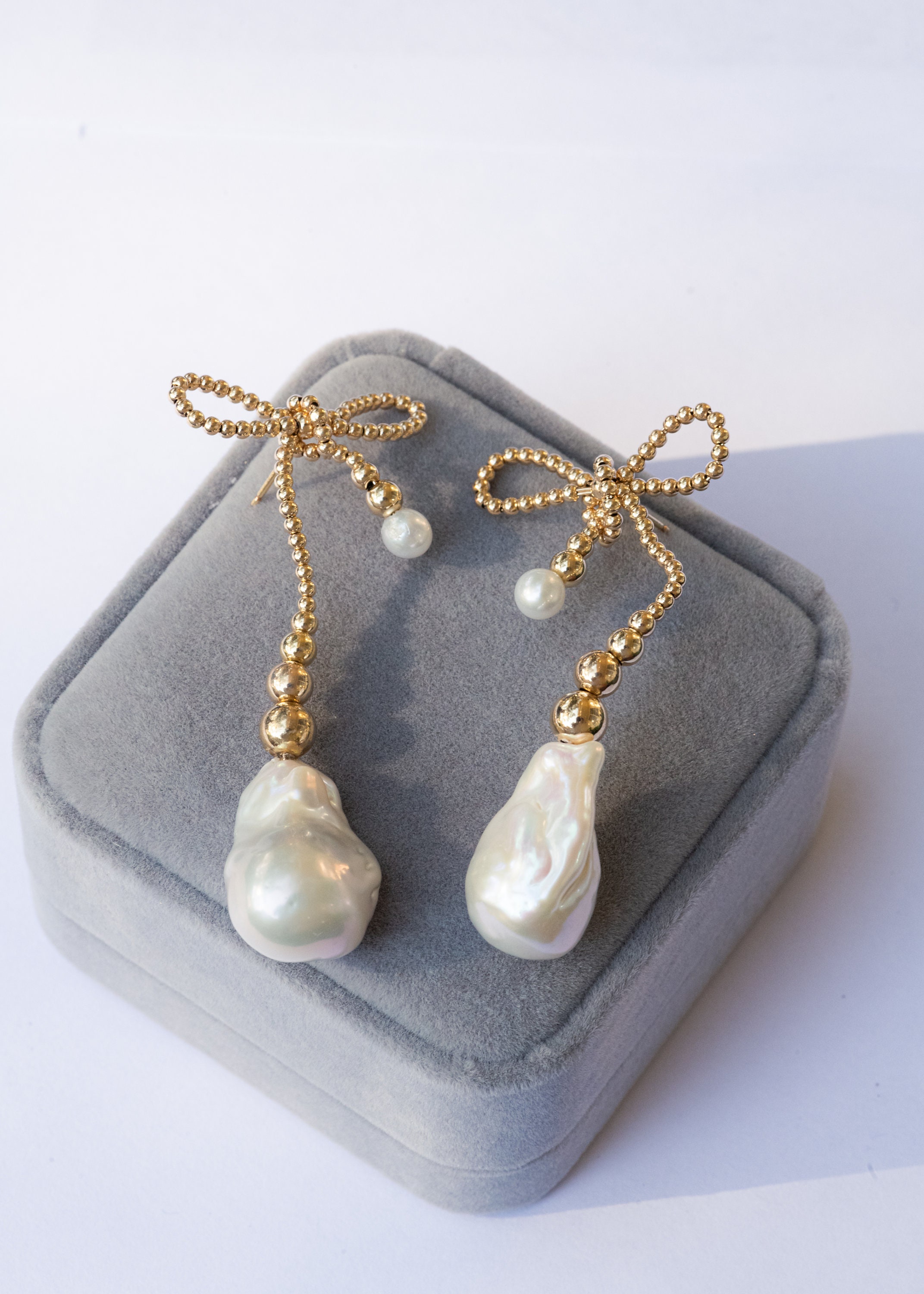 Gold Bow Pearl Earrings Baroque Pearl Earringsdrop Earrings - Etsy