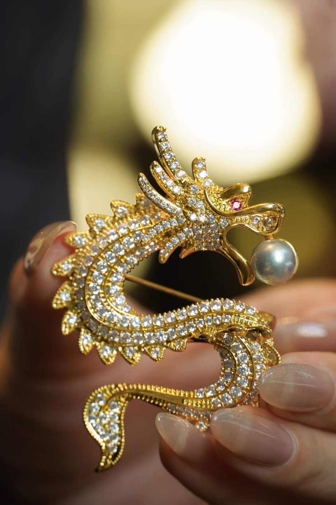 Oriental Dragon Brooch Handmade Dragon Pin With Akoya Pearl